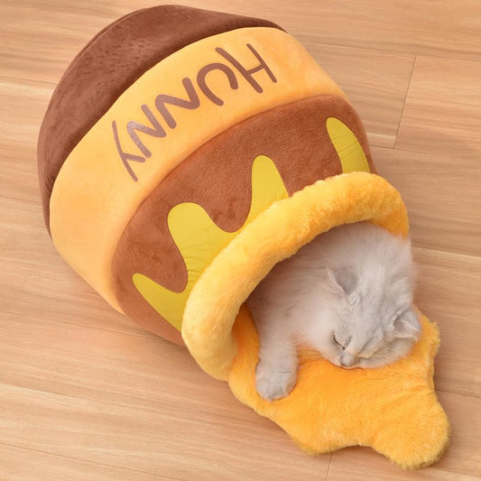 Honey Pot Cat Bed, Comfortable Memory Foam Cat Cave Bed, Honey Pot Pet Nest Pet Cave Bed, Kitten Cave Bed Sleeping House, Cute Cartoon Design Semi Closed Cat Cave Bed For Small Cats