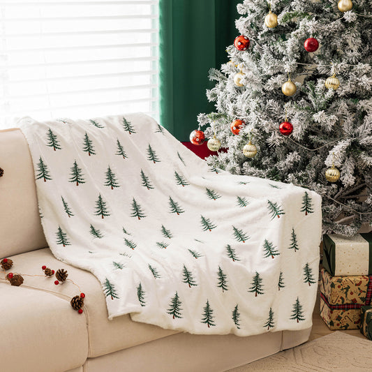 Christmas Plush Sofa Blanket Christmas Tree Embroidery Throw Living Room Sofa Decoration